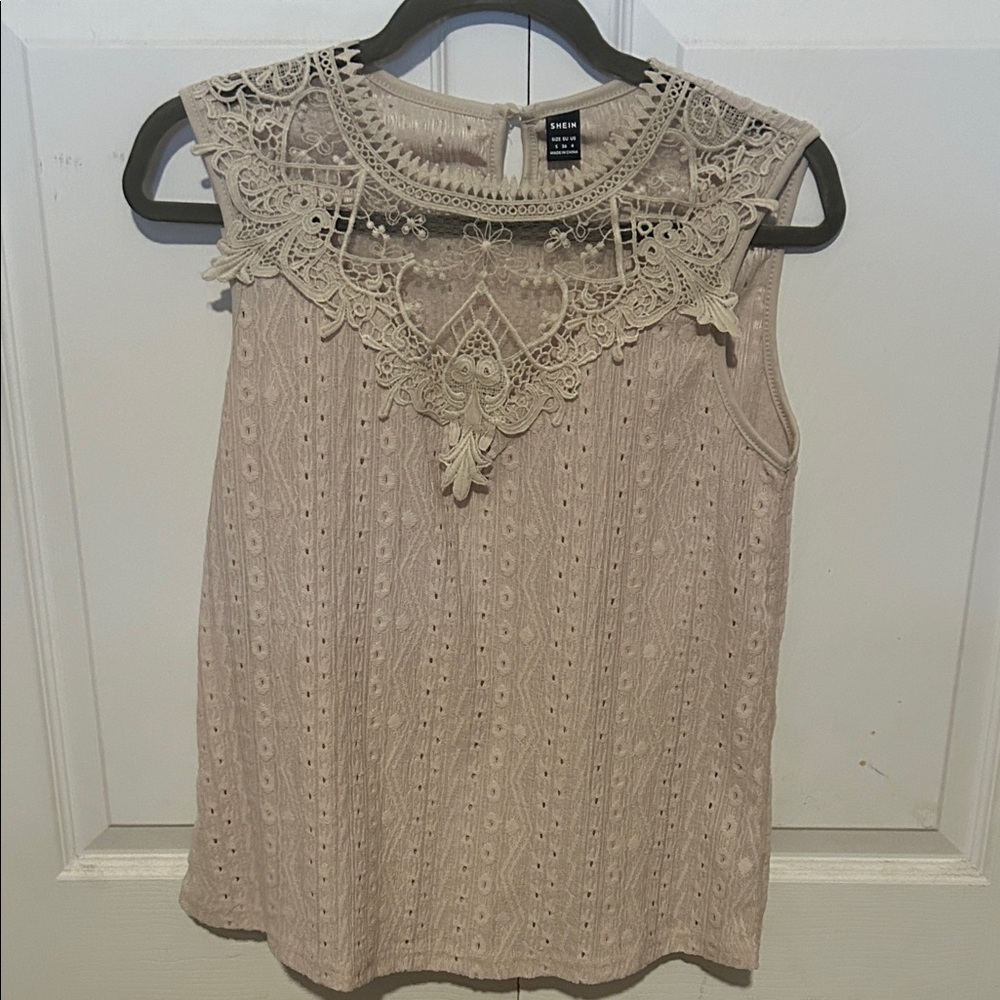 SHEIN Cream Lace Sleeveless Blouse